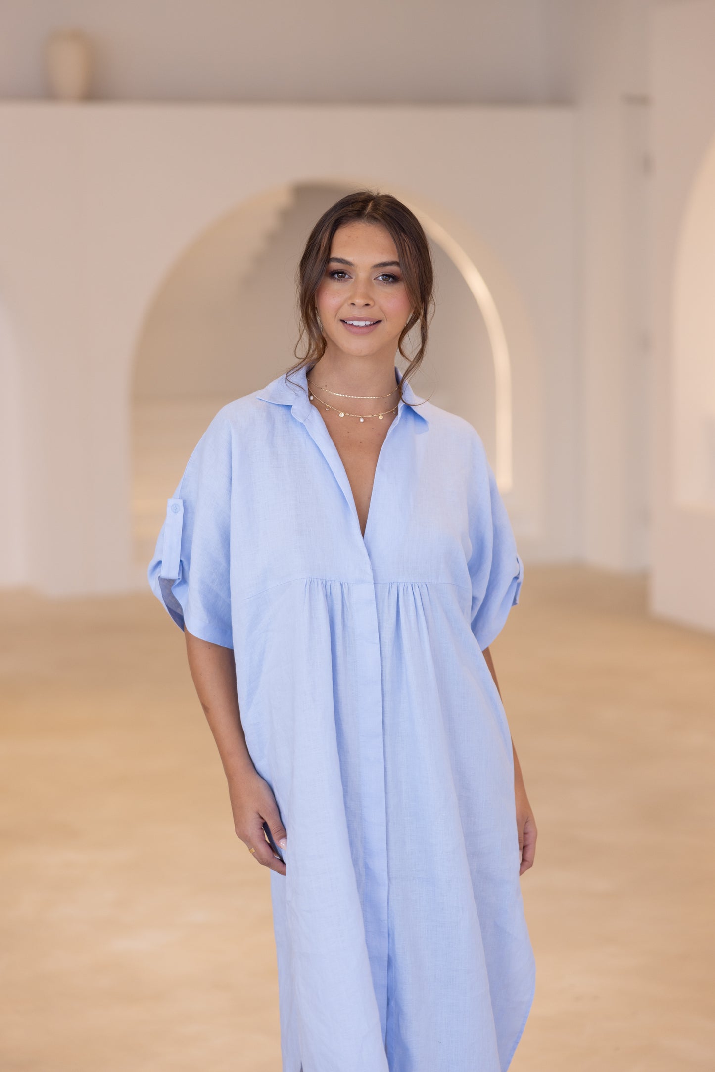 2843 LINEN DROP SHOULDER MIDI DRESS
