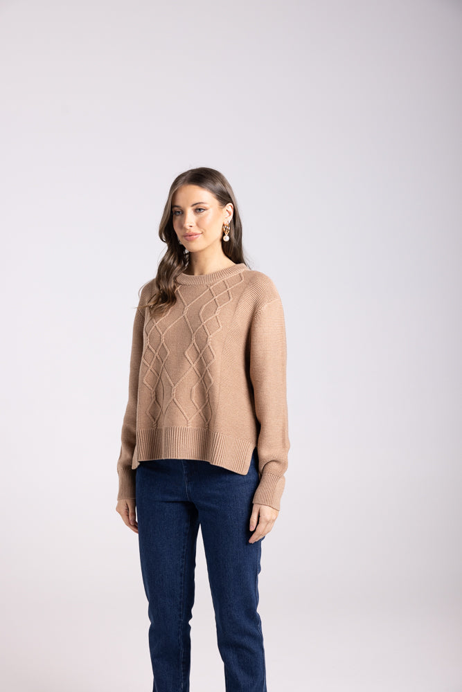 3019 - MERINO/COTTON CABLE KNIT WITH SPLITS