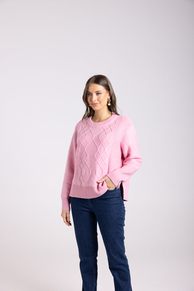3019 - MERINO/COTTON CABLE KNIT WITH SPLITS