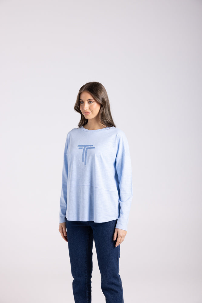 3025 - LOGO SEQUIN CREW L/SLV TOP