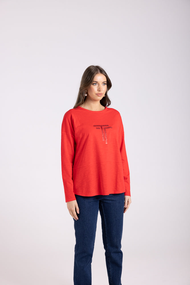 3025 - LOGO SEQUIN CREW L/SLV TOP