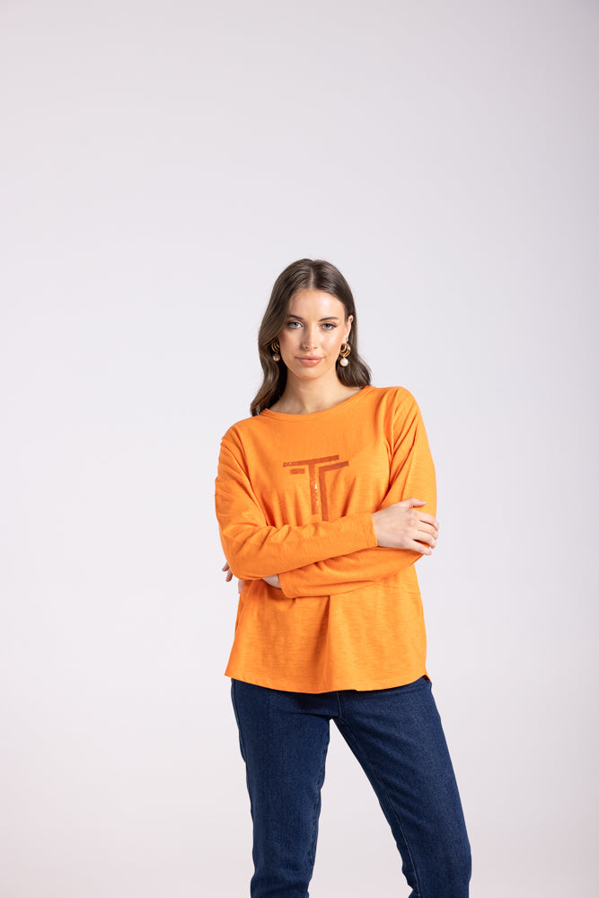 3025 - LOGO SEQUIN CREW L/SLV TOP
