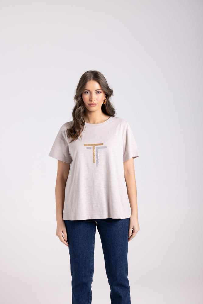 3028 - CREW T-SHIRT WITH GOLD/SILVER SEQUINS