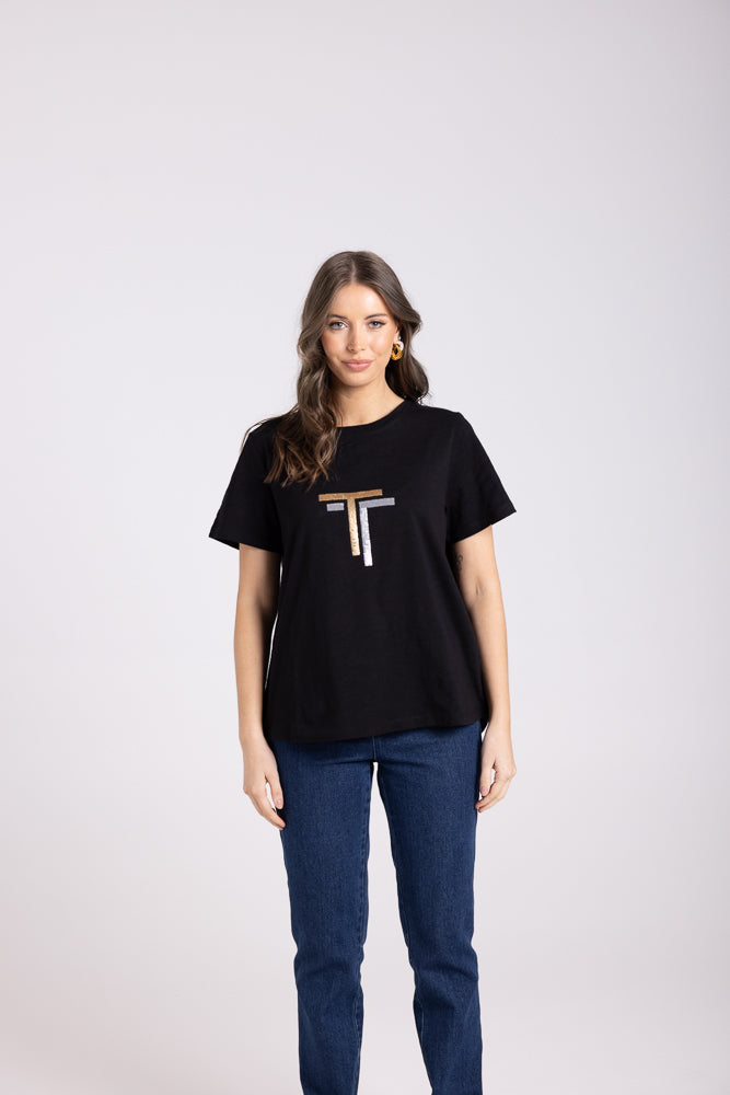 3028 - CREW T-SHIRT WITH GOLD/SILVER SEQUINS
