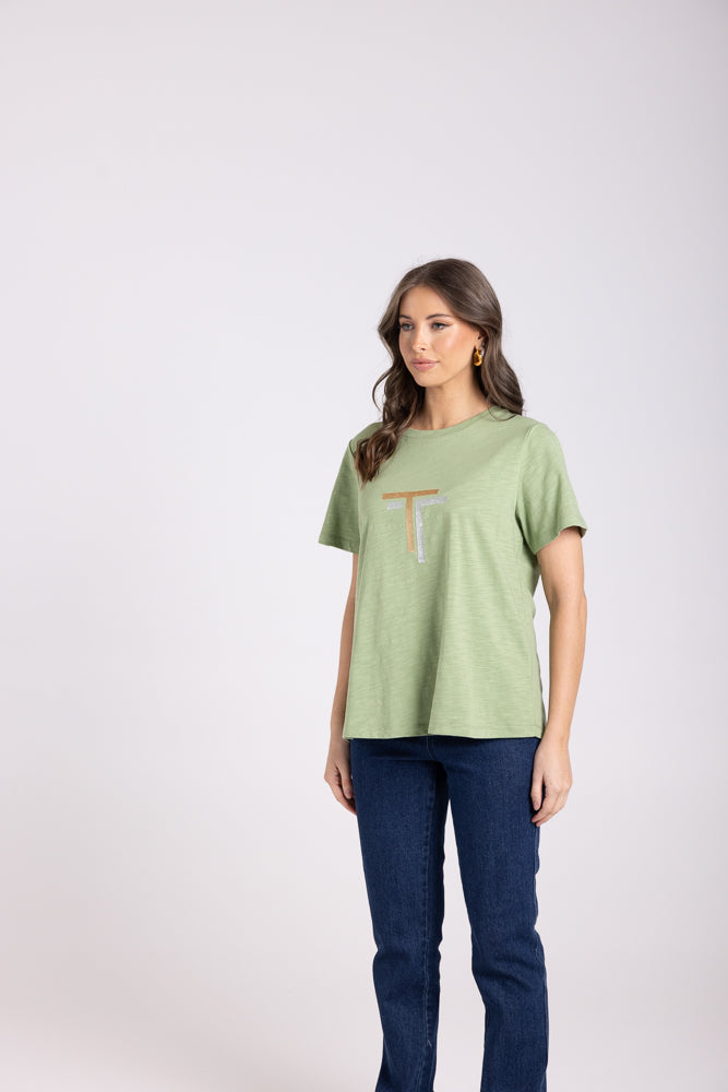 3028 - CREW T-SHIRT WITH GOLD/SILVER SEQUINS