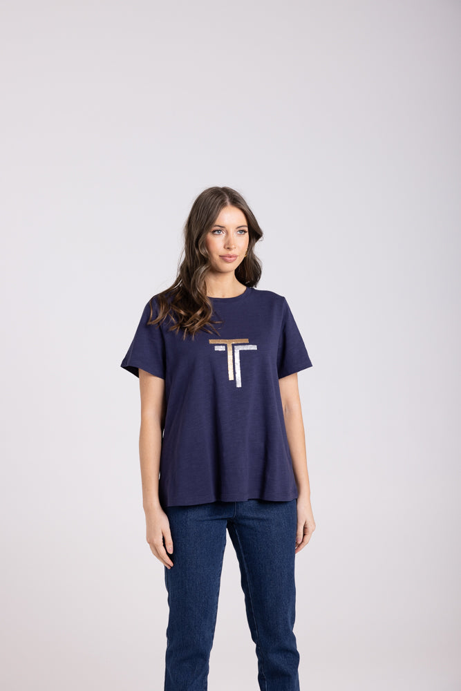 3028 - CREW T-SHIRT WITH GOLD/SILVER SEQUINS