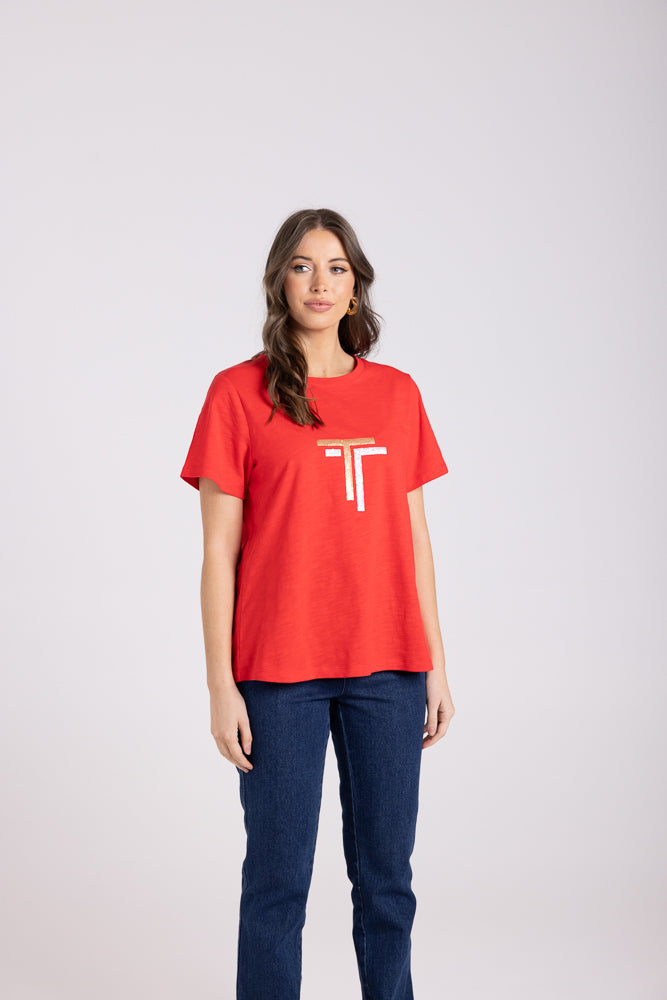 3028 - CREW T-SHIRT WITH GOLD/SILVER SEQUINS