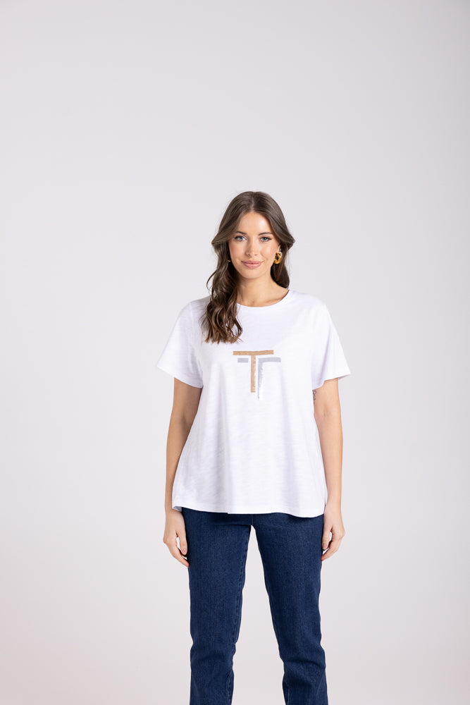 3028 - CREW T-SHIRT WITH GOLD/SILVER SEQUINS