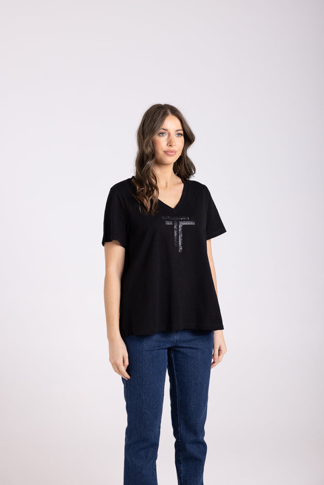 3029 - V NECK DTM SEQUIN T-SHIRT