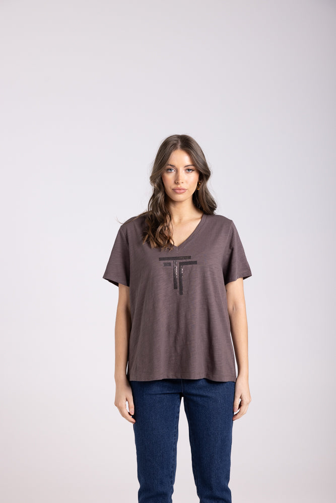3029 - V NECK DTM SEQUIN T-SHIRT