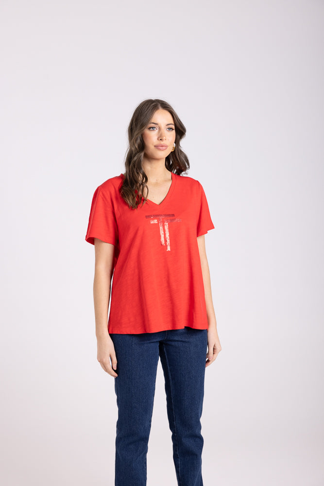 3029 - V NECK DTM SEQUIN T-SHIRT