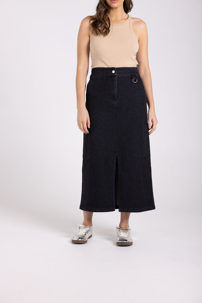 3046 - DENIM MIDI CARGO SKIRT