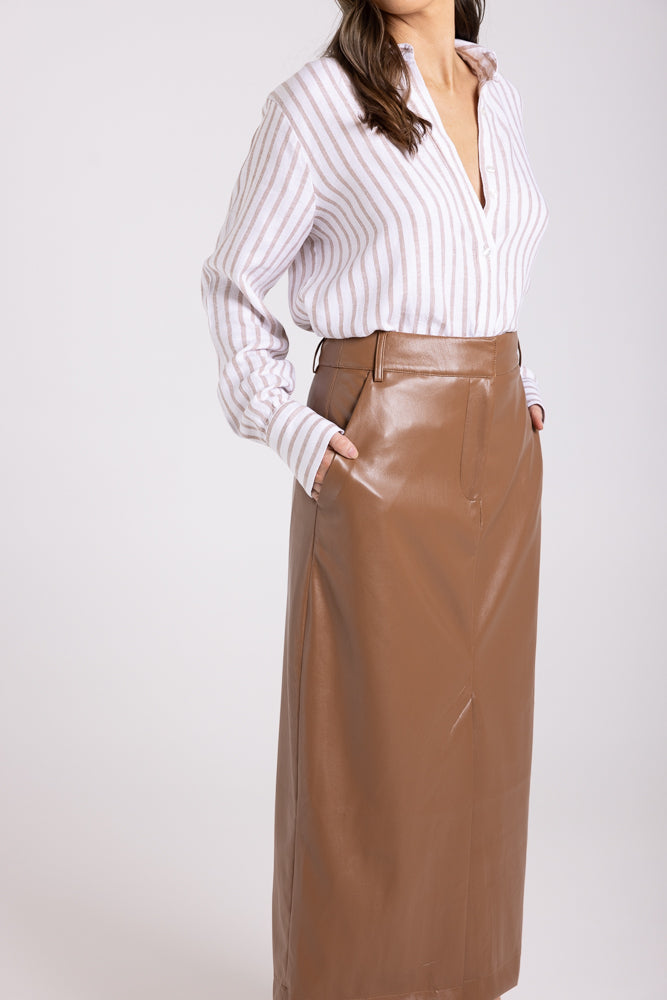 3057 - FAUX LEATHER COLUMN SKIRT