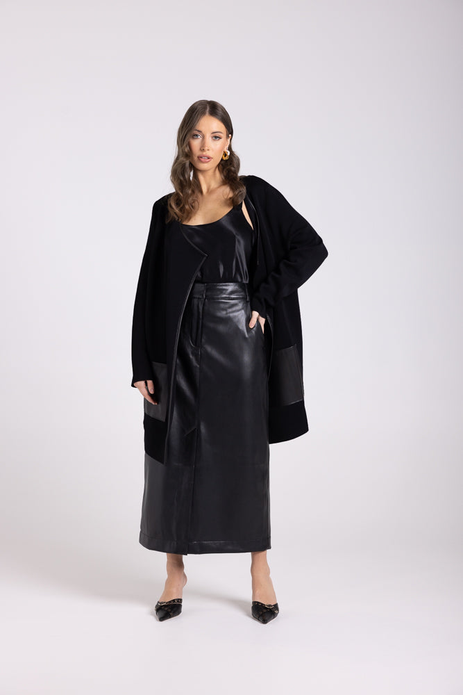 3057 - FAUX LEATHER COLUMN SKIRT