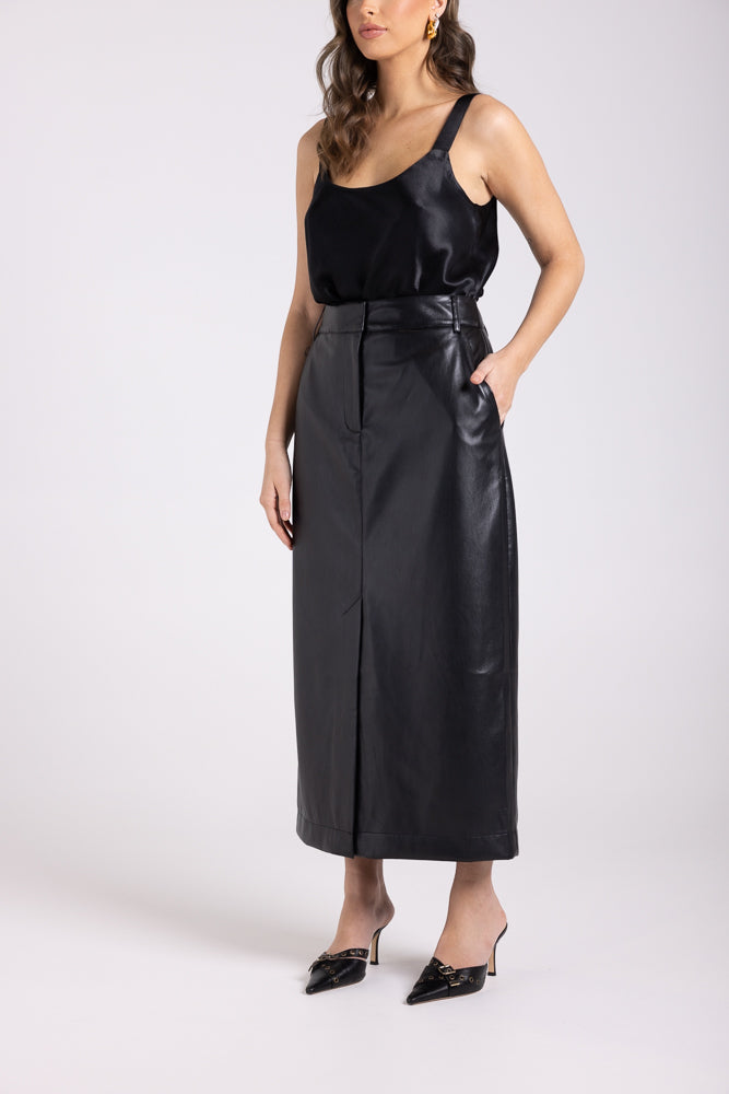 3057 - FAUX LEATHER COLUMN SKIRT