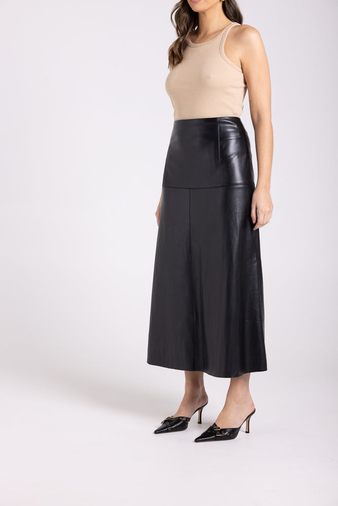 3080 - FAUX LEATHER MIDI SKIRT