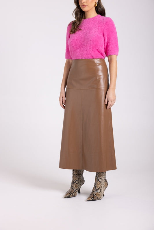 3080 - FAUX LEATHER MIDI SKIRT