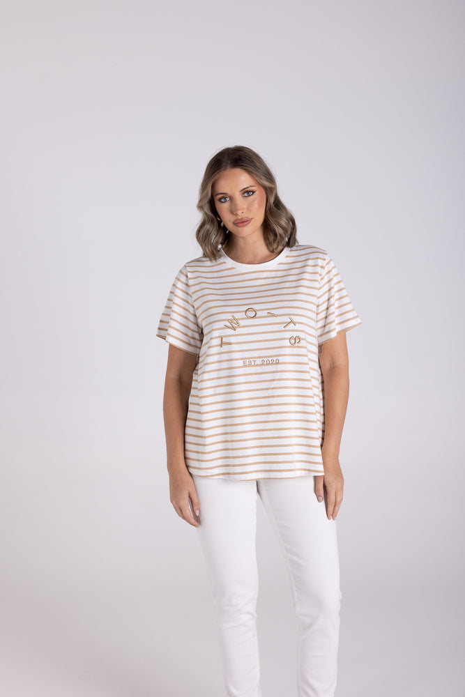 3119 - STRIPE CREW T-SHIRT W/EMBROIDERY