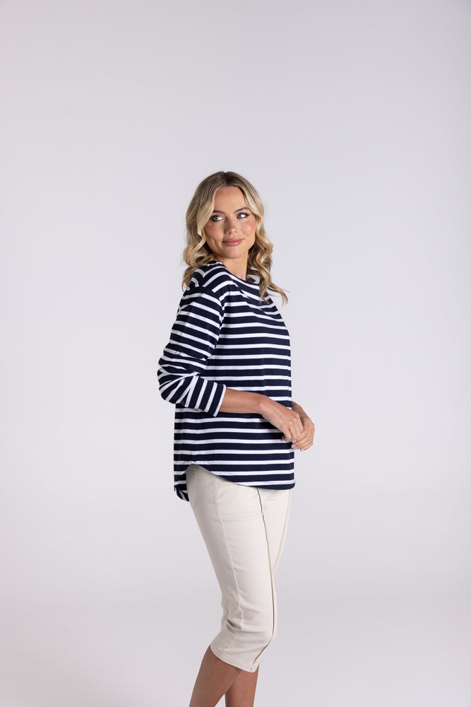 3130 - STRIPE BOAT NECK 7/8 SLEEVE