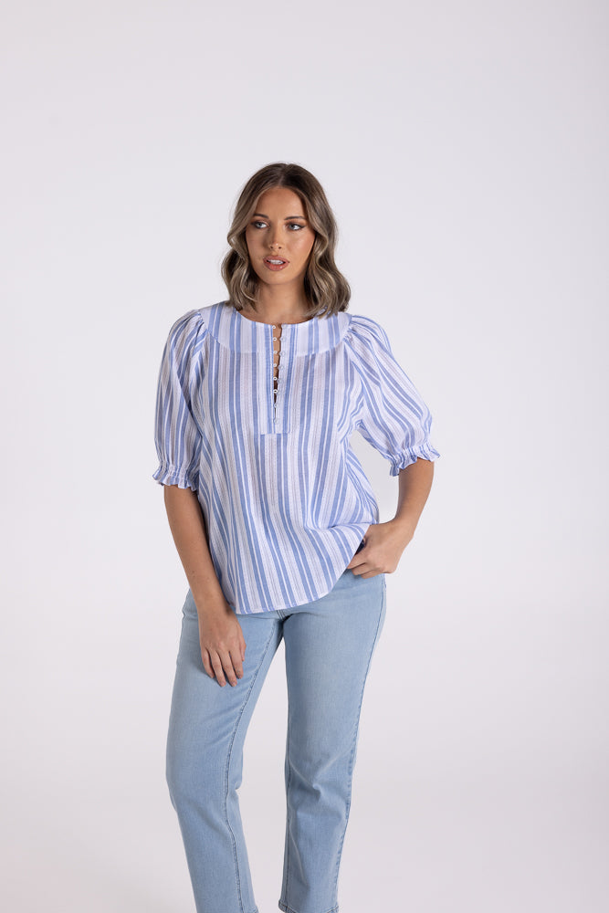 3175 - COTTON STRIPED LACE TOP