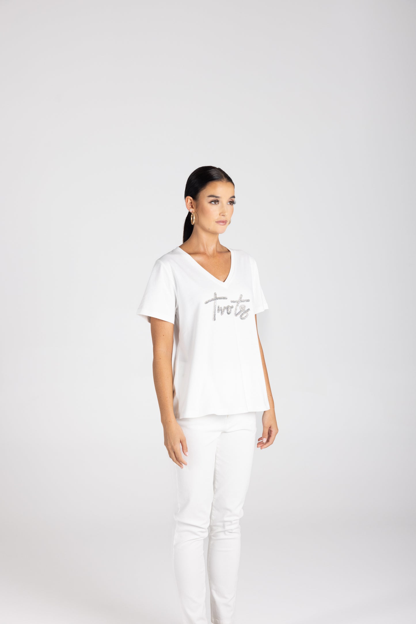 3229 - V-Neck Beaded Logo T-Shirt