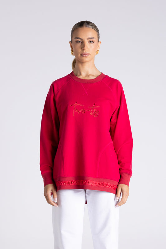 SWEAT WITH SATIN ROUCHED DETAIL