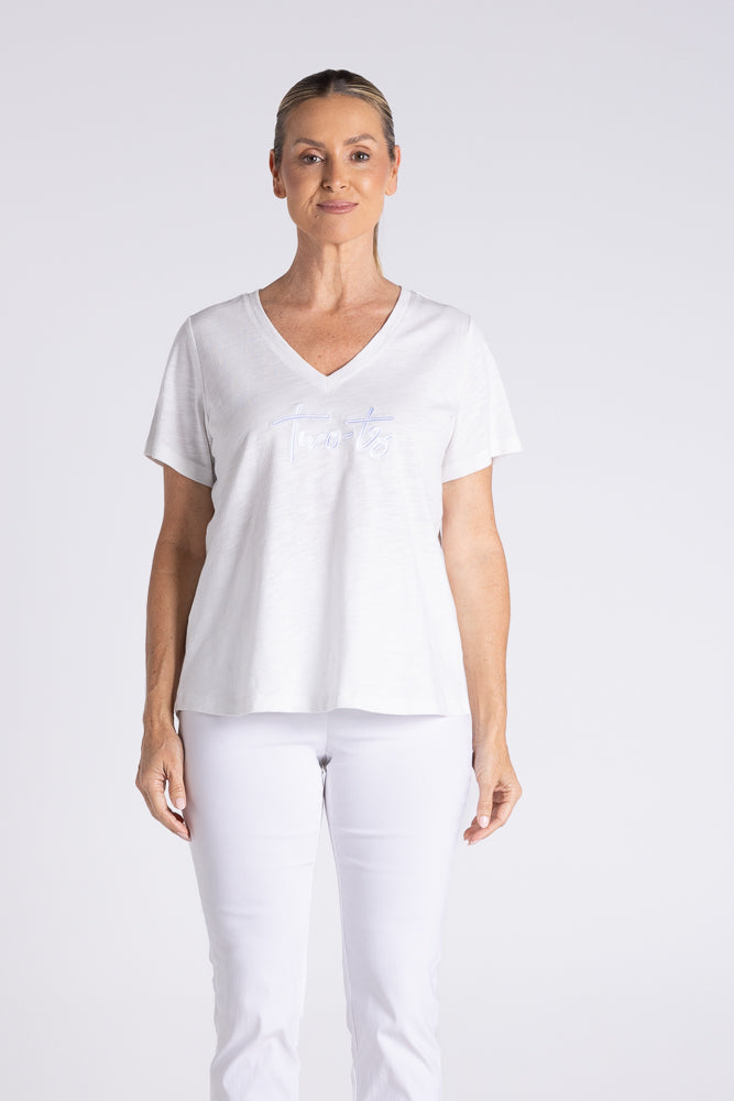 V NECK T-SHIRT W/EMBROIDERED LOGO