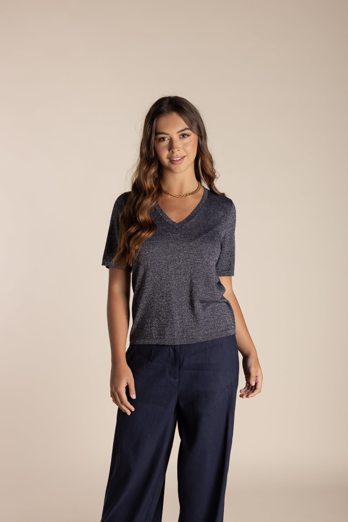 2608 Metalic Short Sleeve Knit