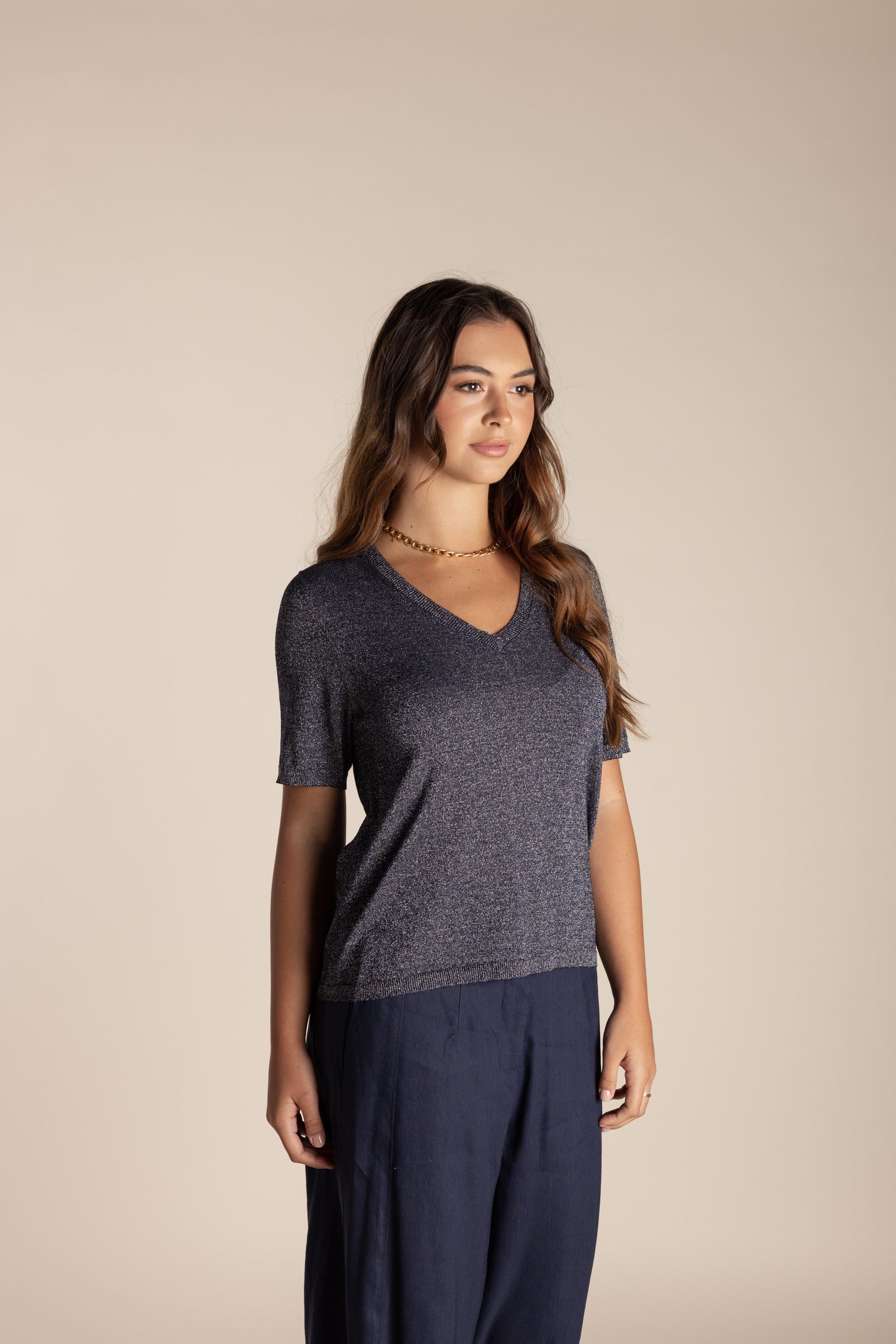 2608 Metalic Short Sleeve Knit