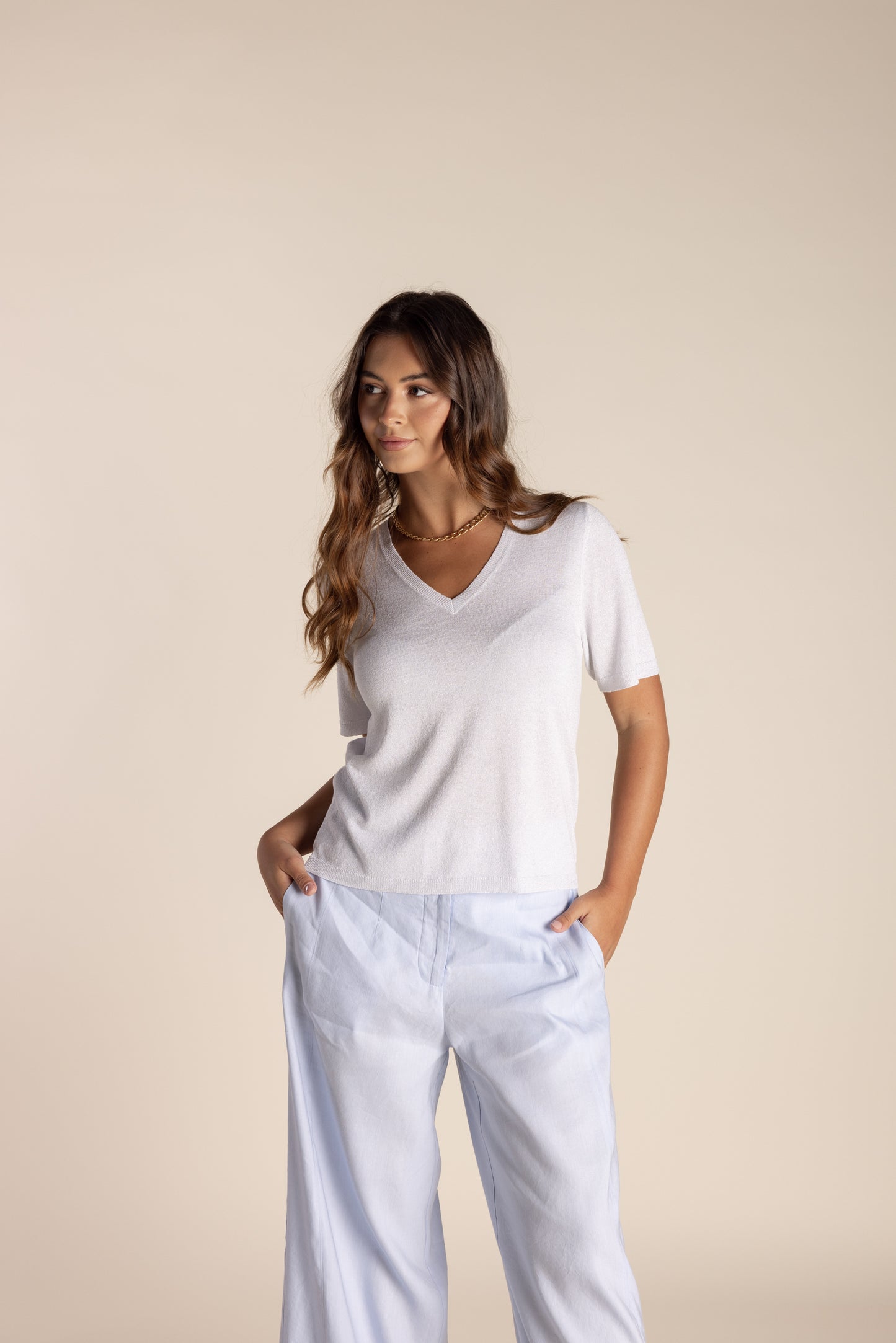 2608 Metalic Short Sleeve Knit
