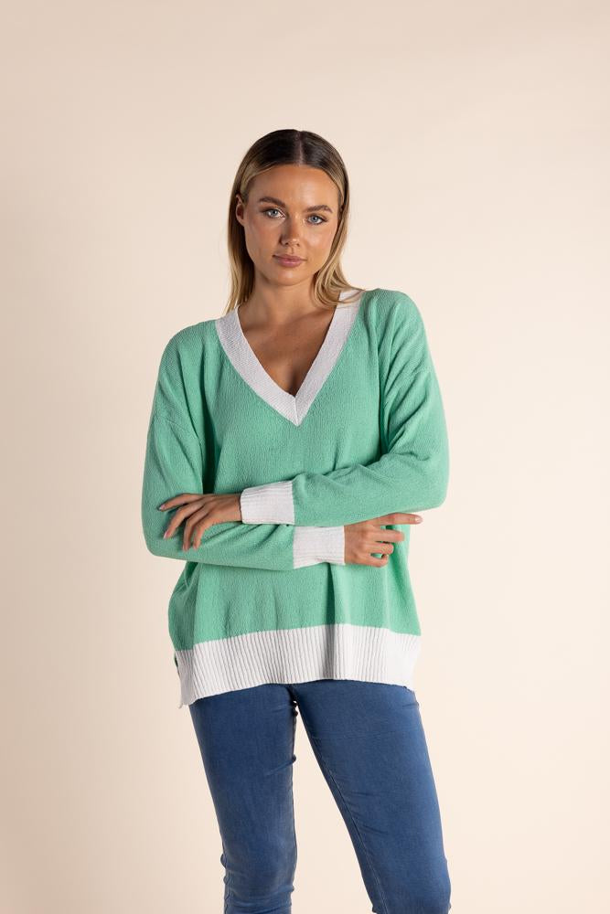 2801 - V-NECK KNIT W/CONTRAST RIB