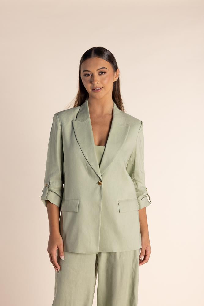 2829 - LINEN MIX BLAZER W/TAB SLEEVE