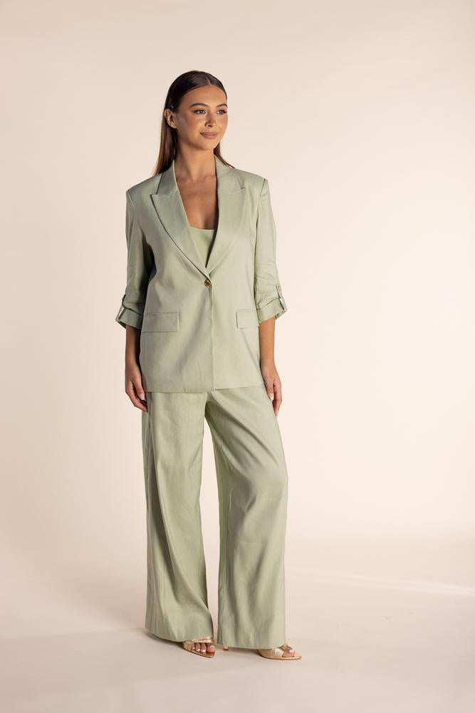 2829 - LINEN MIX BLAZER W/TAB SLEEVE
