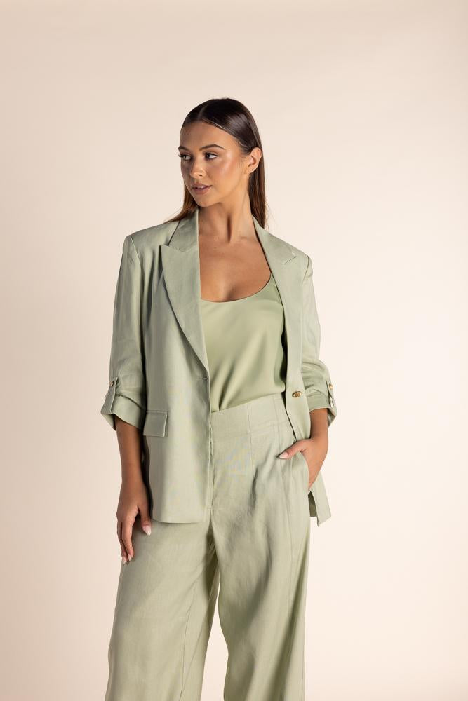 2829 - LINEN MIX BLAZER W/TAB SLEEVE