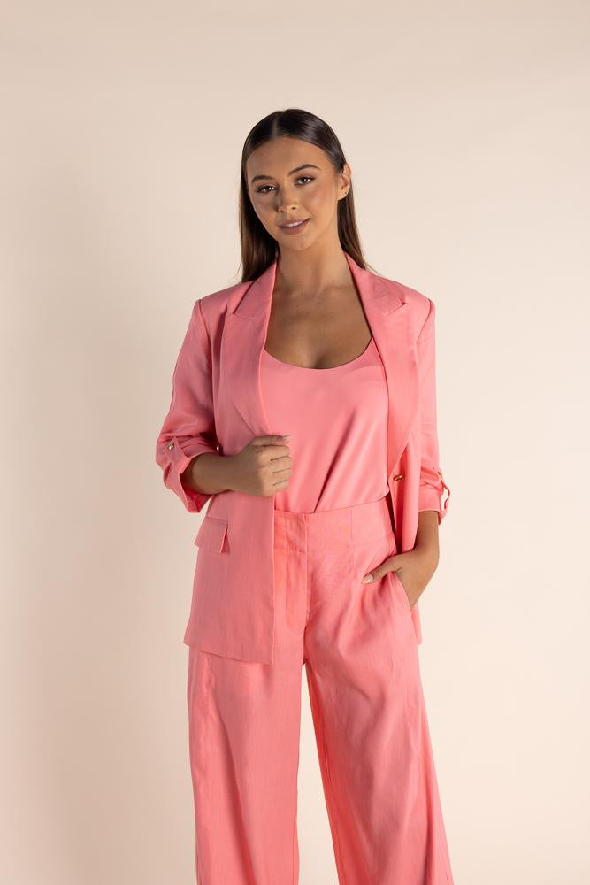 2829 - LINEN MIX BLAZER W/TAB SLEEVE