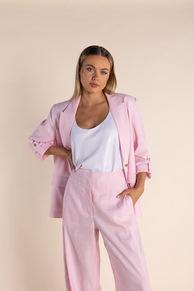 2829 - LINEN MIX BLAZER W/TAB SLEEVE