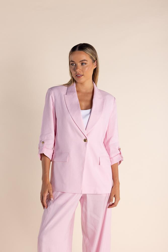 2829 - LINEN MIX BLAZER W/TAB SLEEVE
