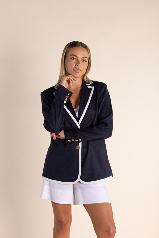 2831 - LINEN MIX BLAZER W/CONTRAST TRIM