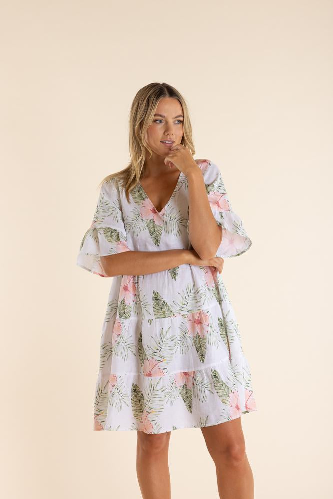 2837 - TROPICAL PRINT TIERED DRESS