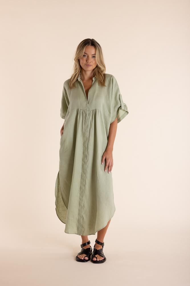 2843 LINEN DROP SHOULDER MIDI DRESS