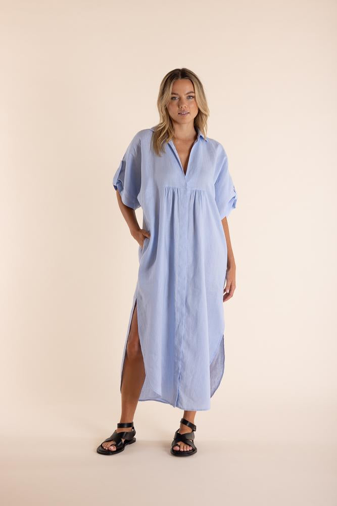 2843 LINEN DROP SHOULDER MIDI DRESS