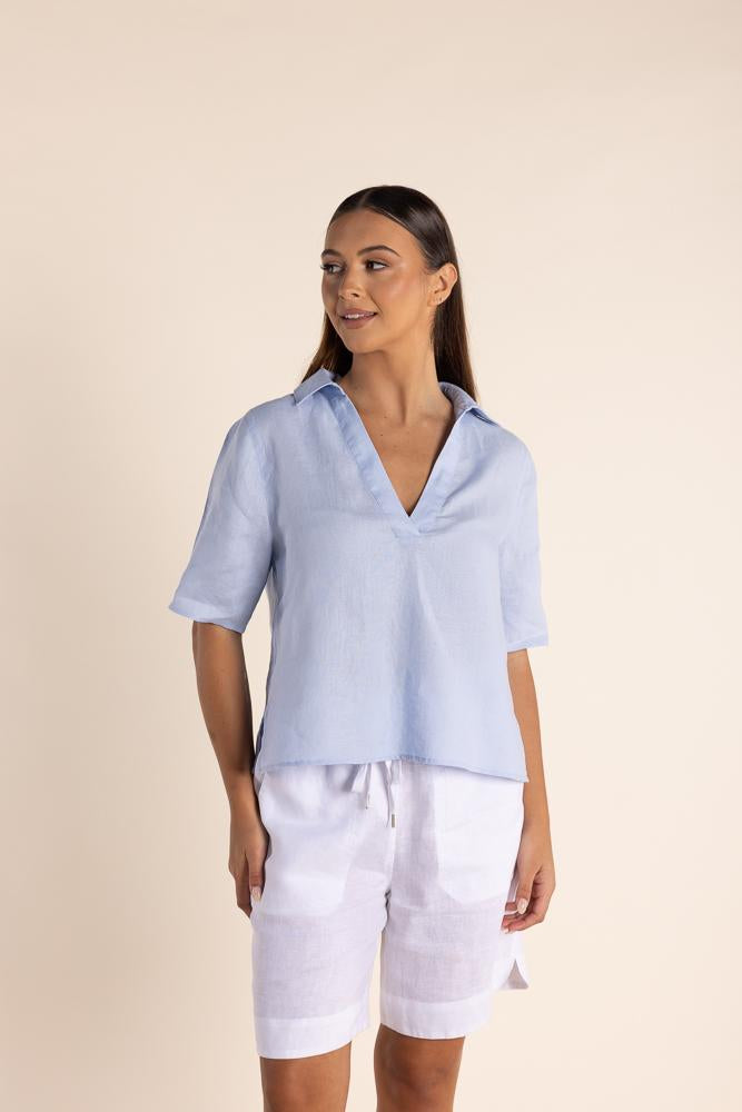 2872 LINEN TOP WITH COLLAR