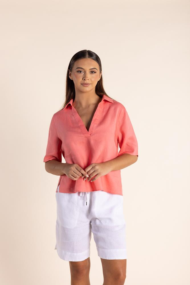 2872 LINEN TOP WITH COLLAR