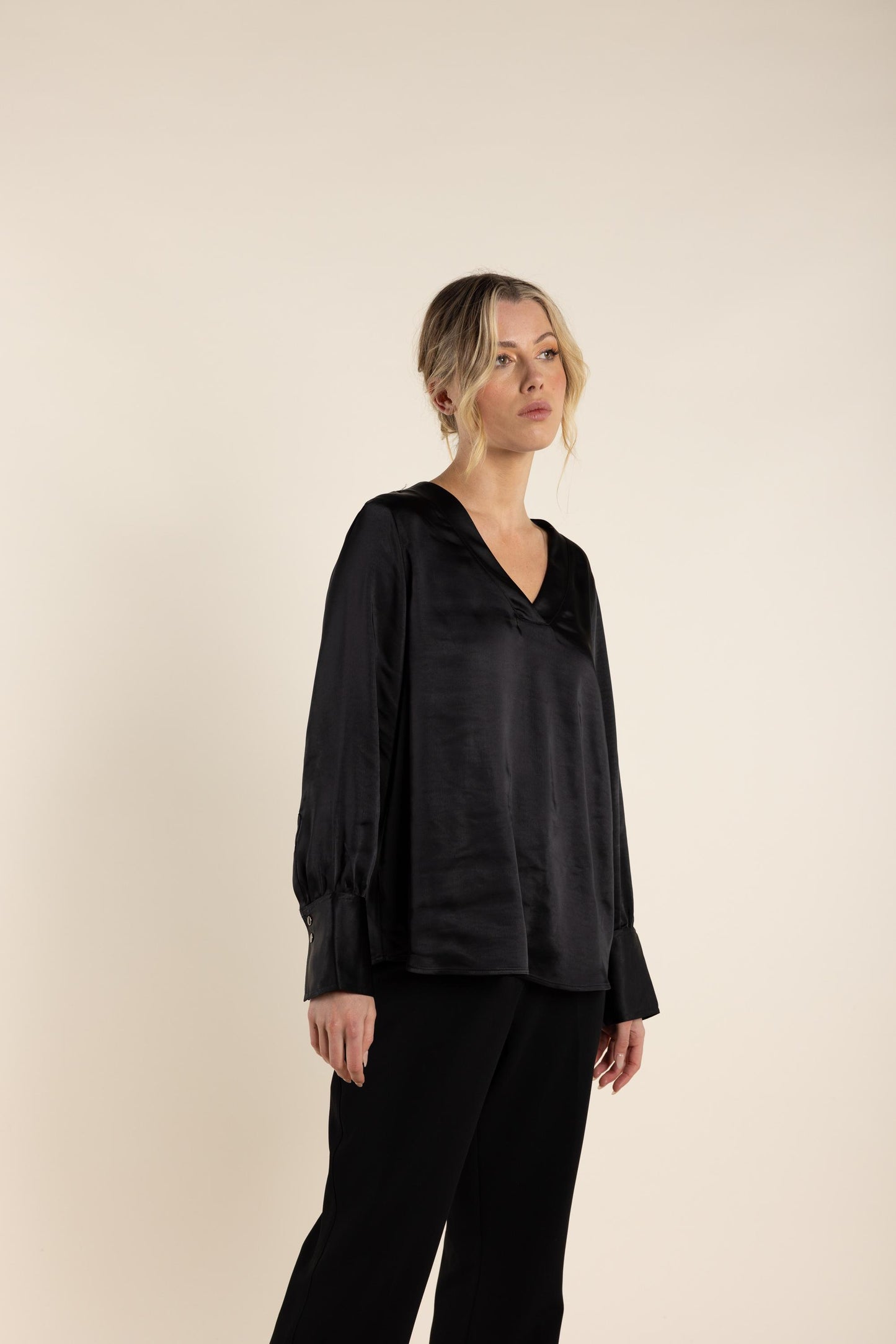 2733 Satin V Neck Top