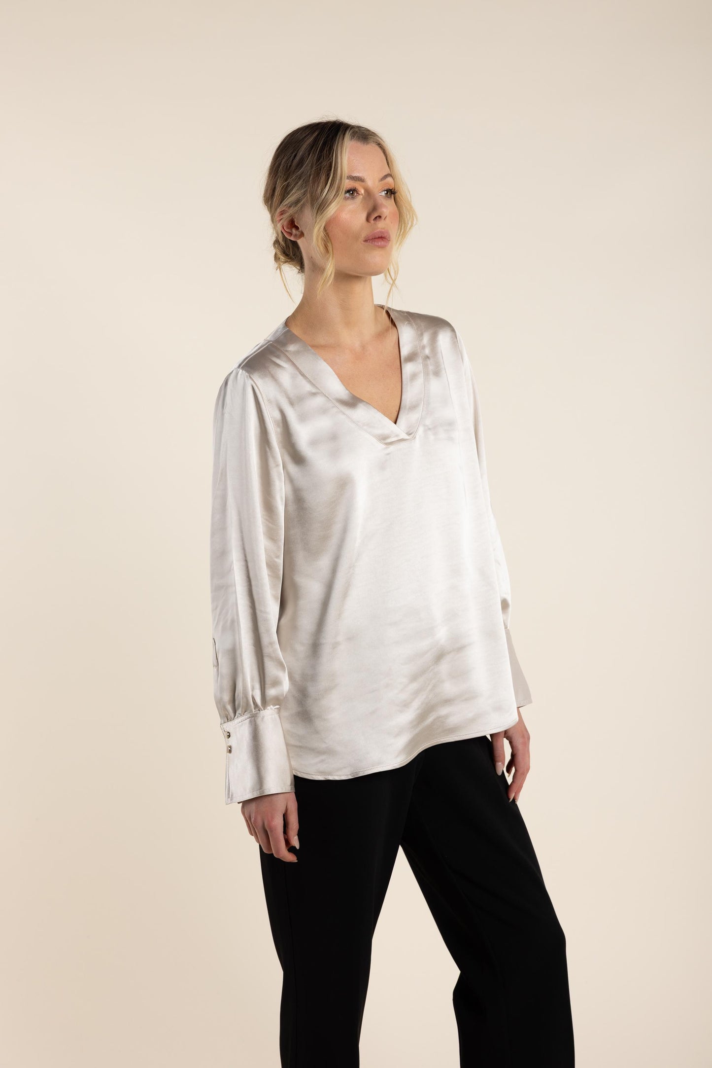 2733 Satin V Neck Top