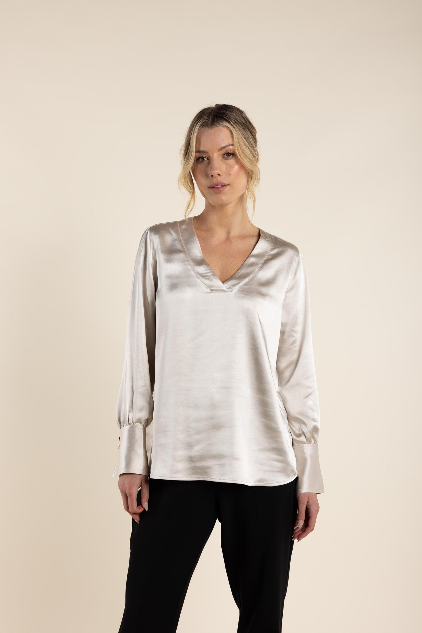 2733 Satin V Neck Top