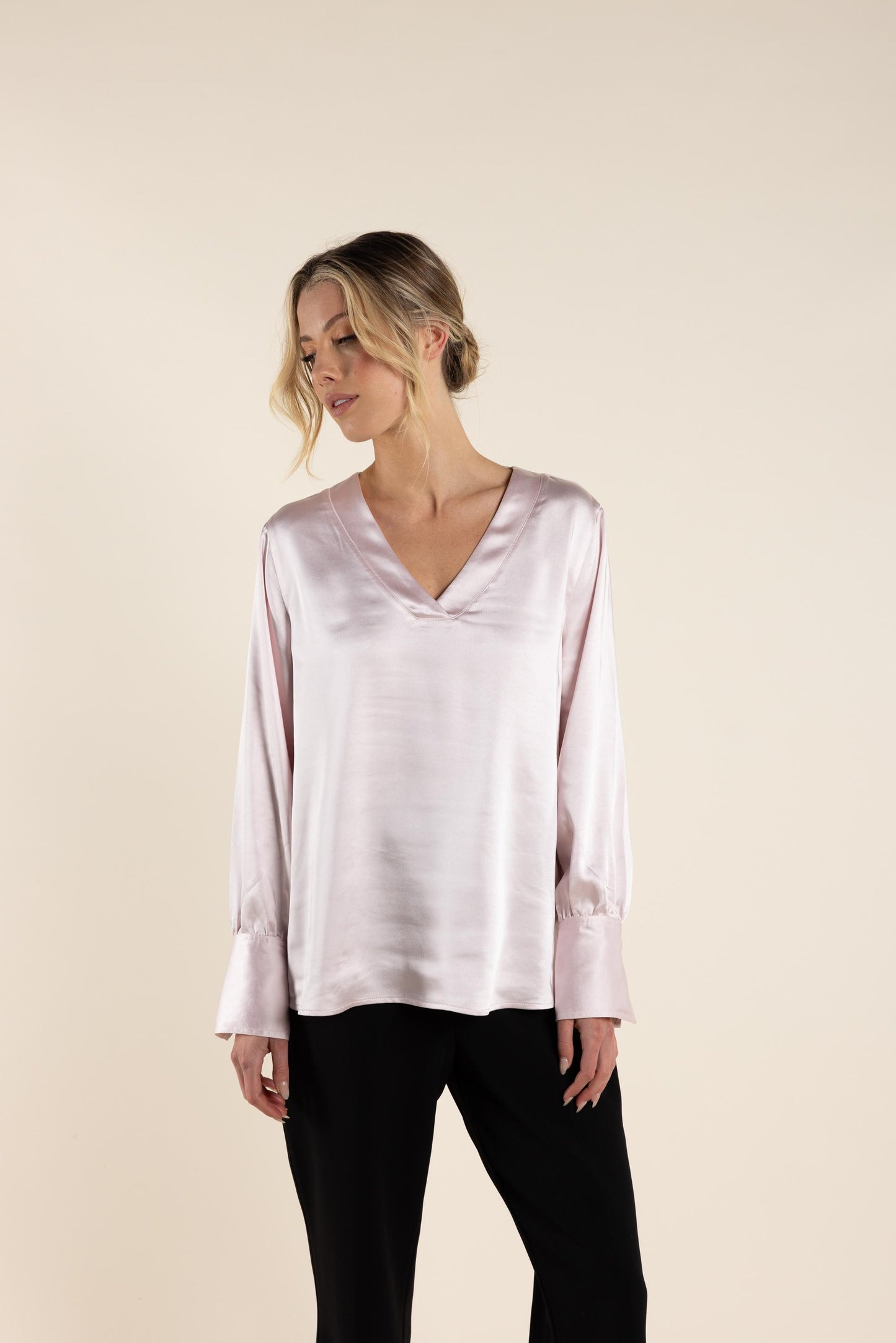 2733 Satin V Neck Top