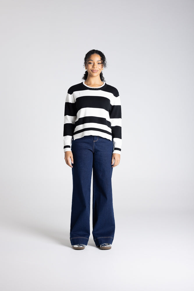 Dropped Shoulder Stripe Crew - 3304