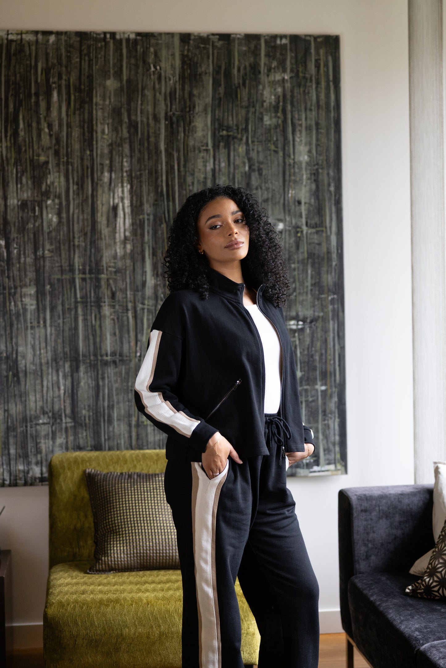 Dropped Shoulder Jacket, stripe trim - 3340