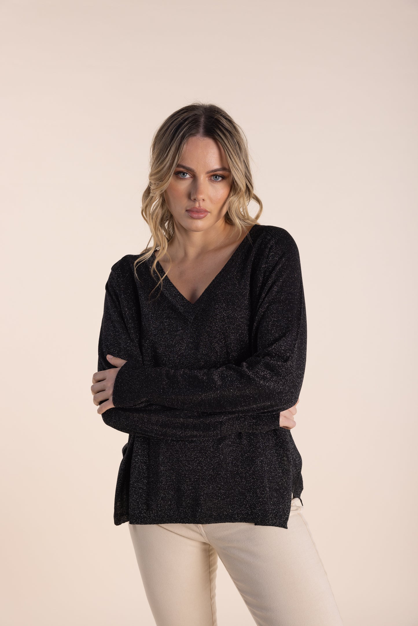 2508 - Lurex V-Neck Sweater